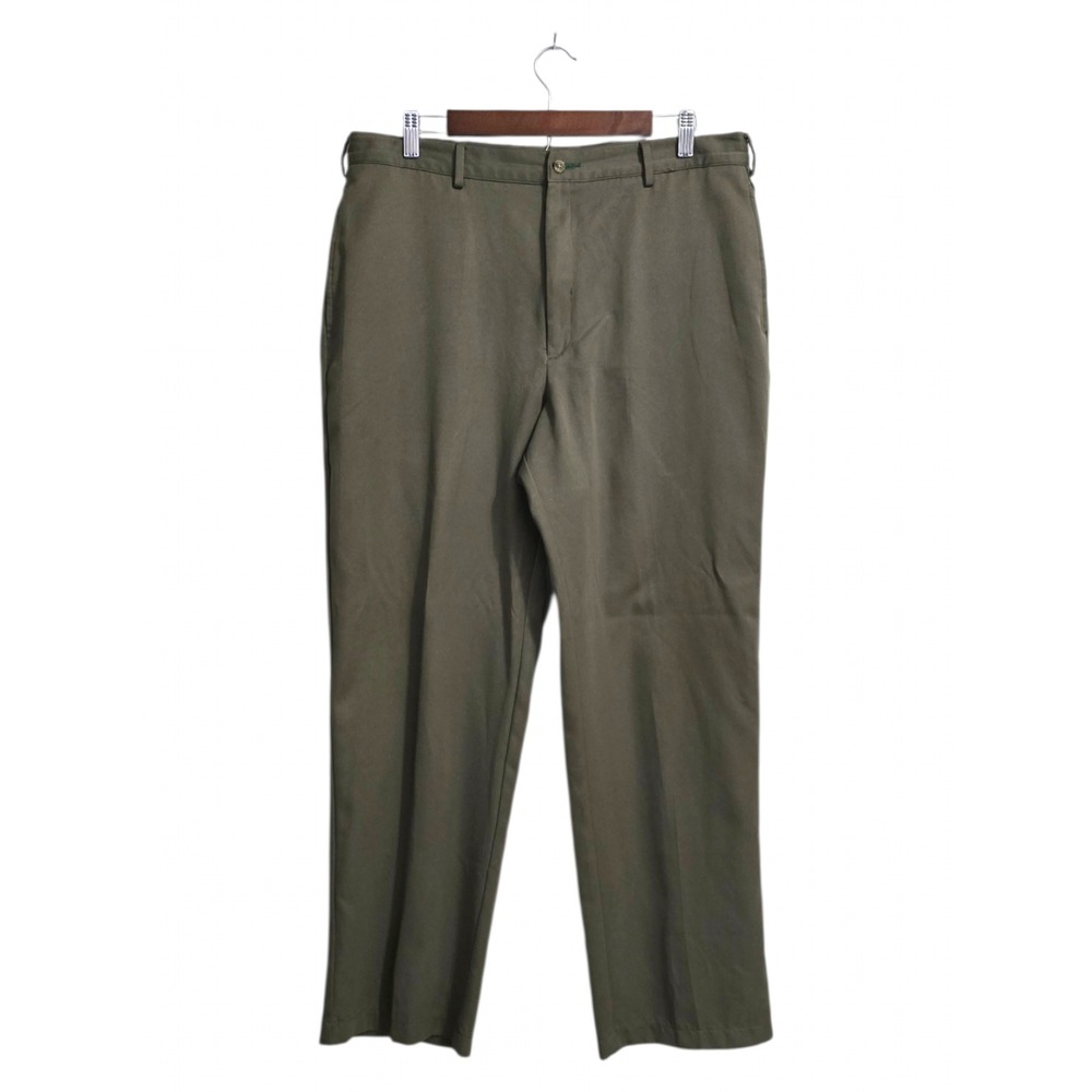 Tommy Hilfiger Flat Front Straight Leg Microfiber Dress Pants In Olive Sz 36x30